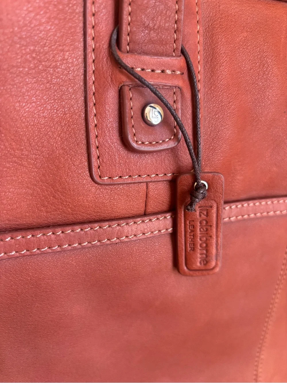 New Liz Claiborne Leather Laptop Case bag carrier Brown Brandy Color